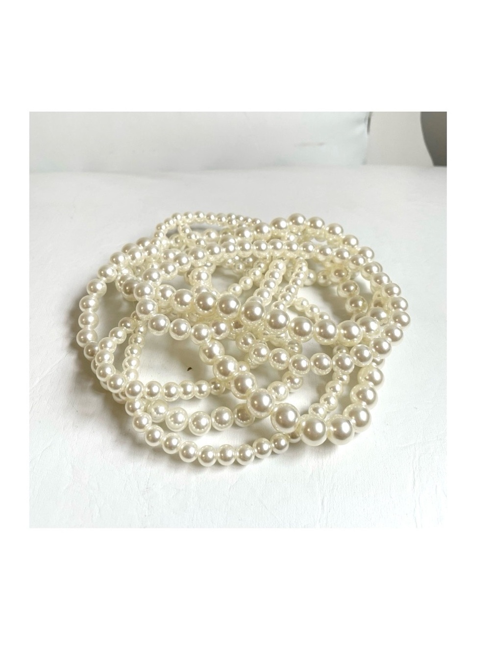 THREE SEPARATE STRANDS OF FAUX PEARLS DIFFERENT LENGTHS SIZES IVORY WHITE